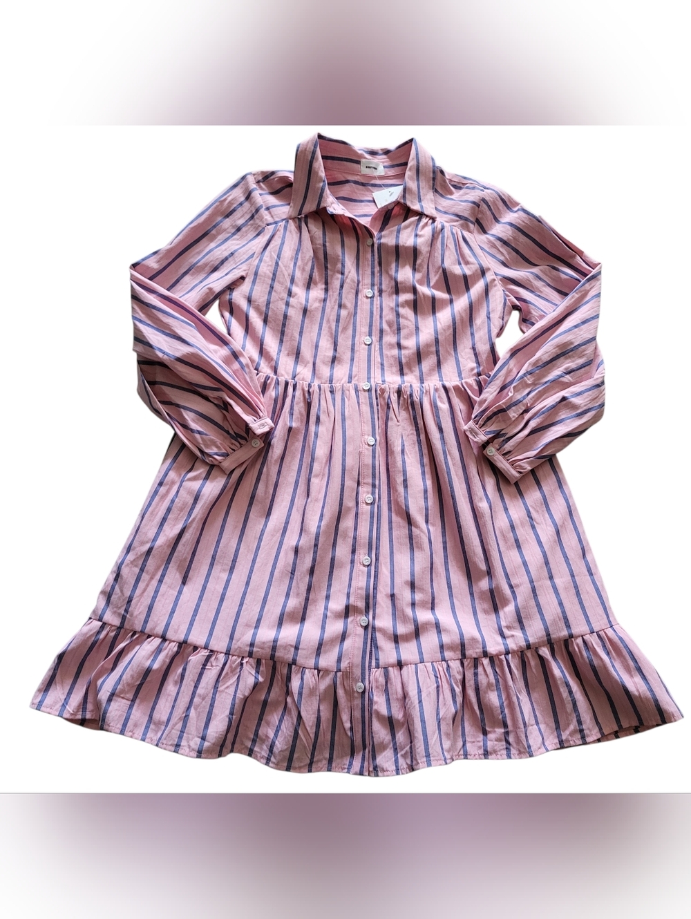 Aureum Anthropologie Women's Pink Striped Tiered Oversized Dress Size XS NWT